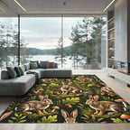 Woodland Animal Forest Rabbits Acorns Mushrooms Rug