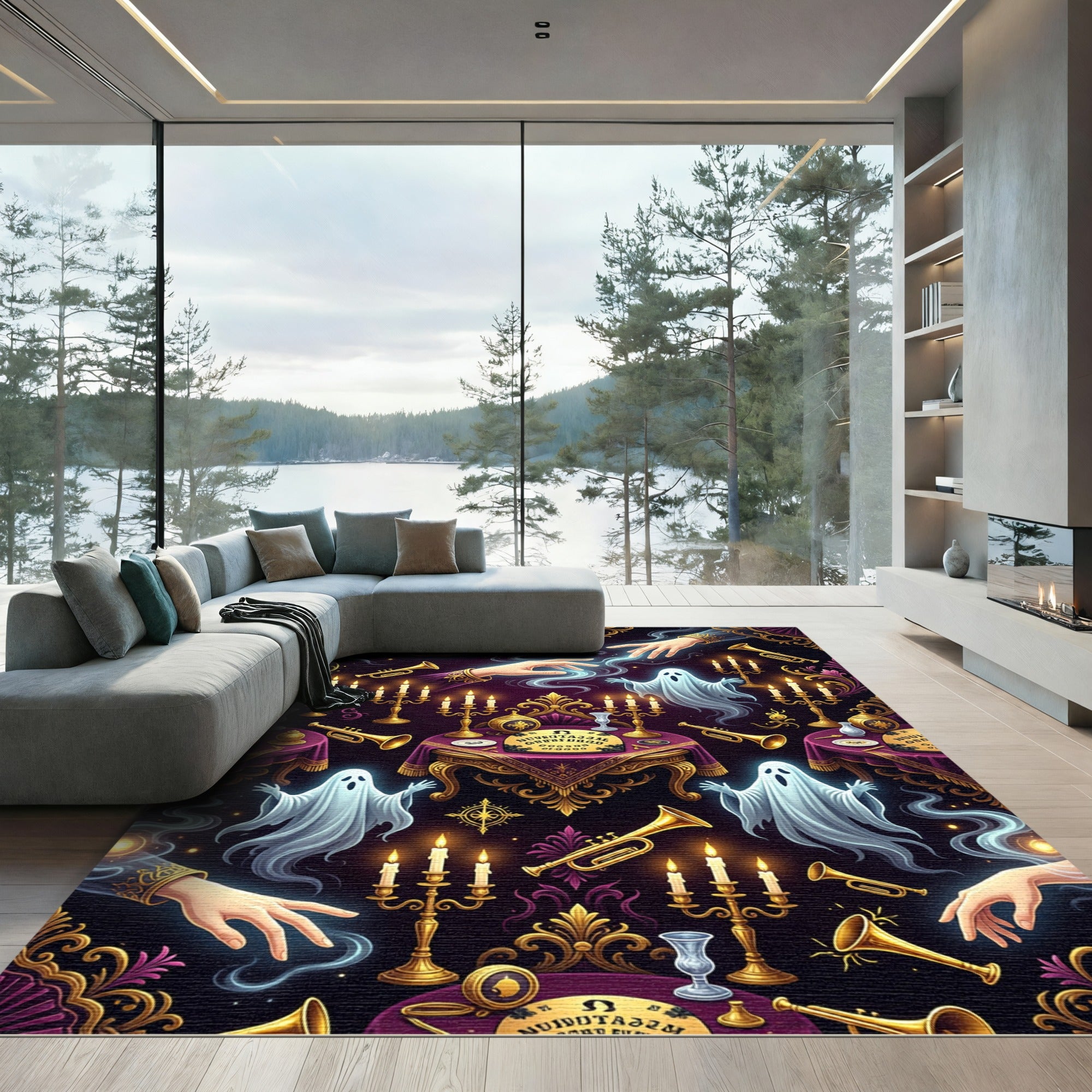 Gothic Haunted Sance Spirit Purple Gold Rug
