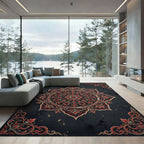 Midnight Crimson Floral Medallion Rug