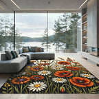 Vibrant Wildflower Meadow Botanical Illustration Rug