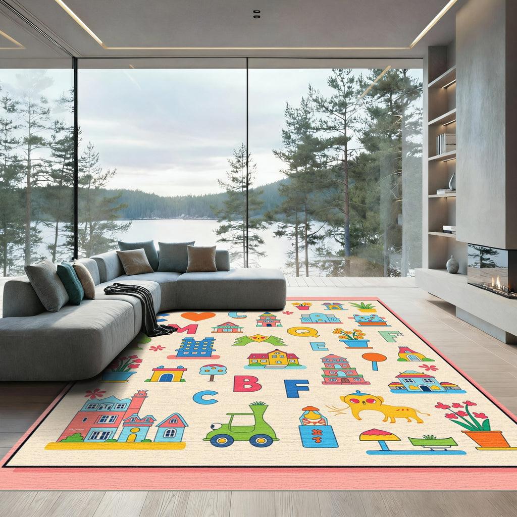 Alphabetical Cityscape With Playful Colors Rug