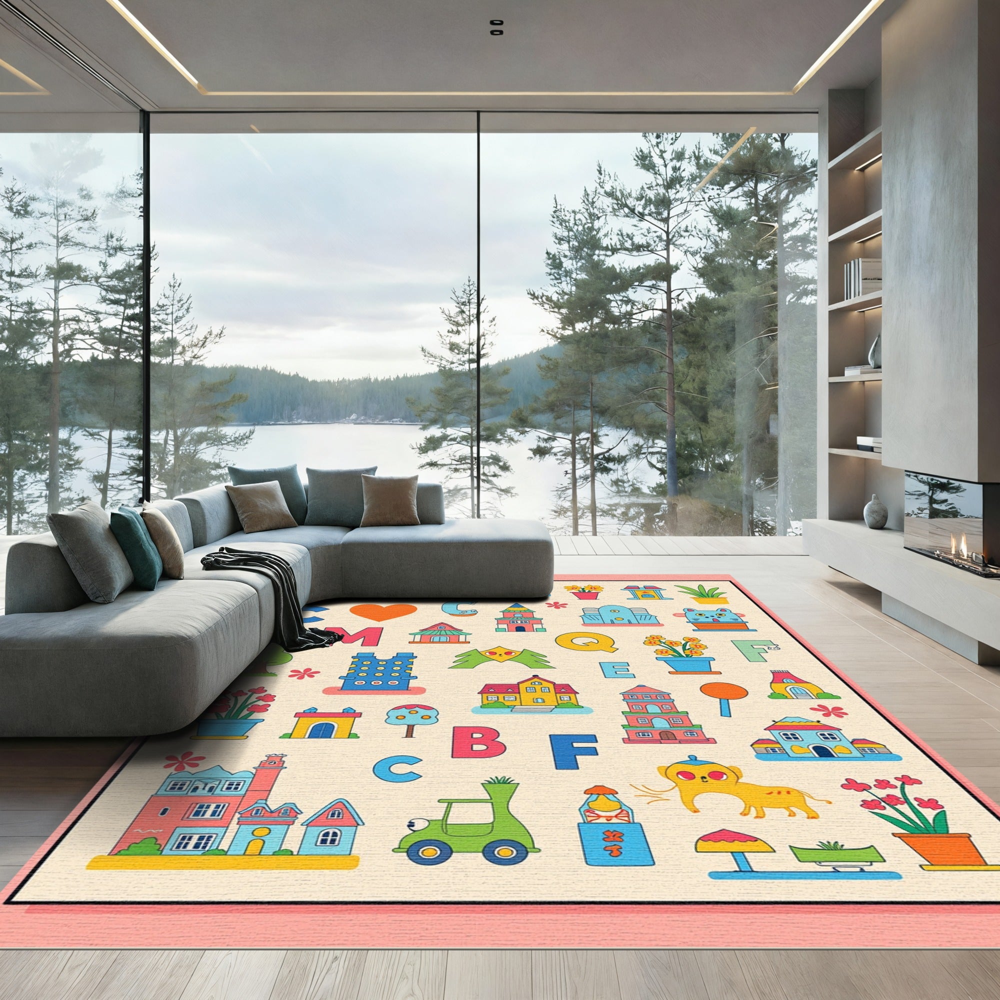 Alphabetical Cityscape With Playful Colors Rug