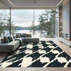 Modern Black and Cream Houndstooth Geometric Rug