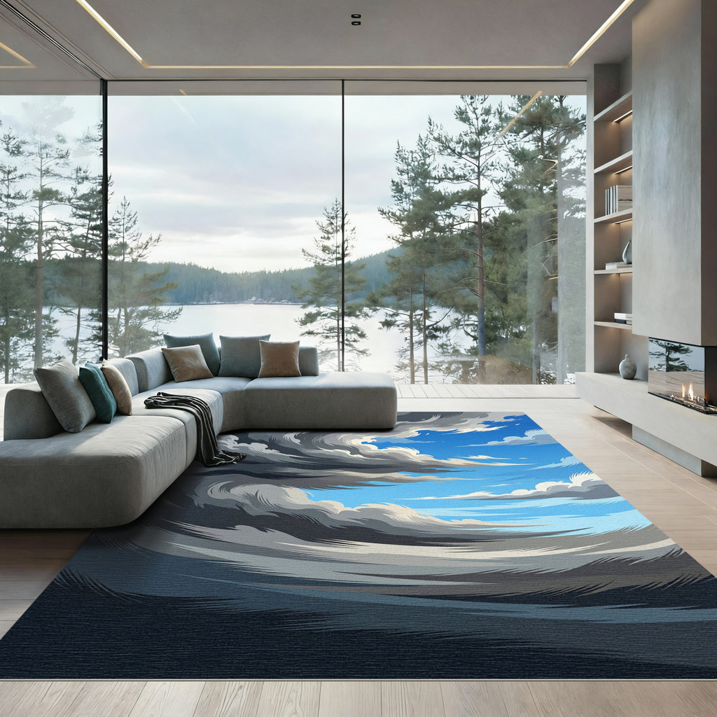 Dramatic Gray Swirls And Blue Sky Rug