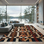 Rustic Brown Lattice Geometric Grid Rug