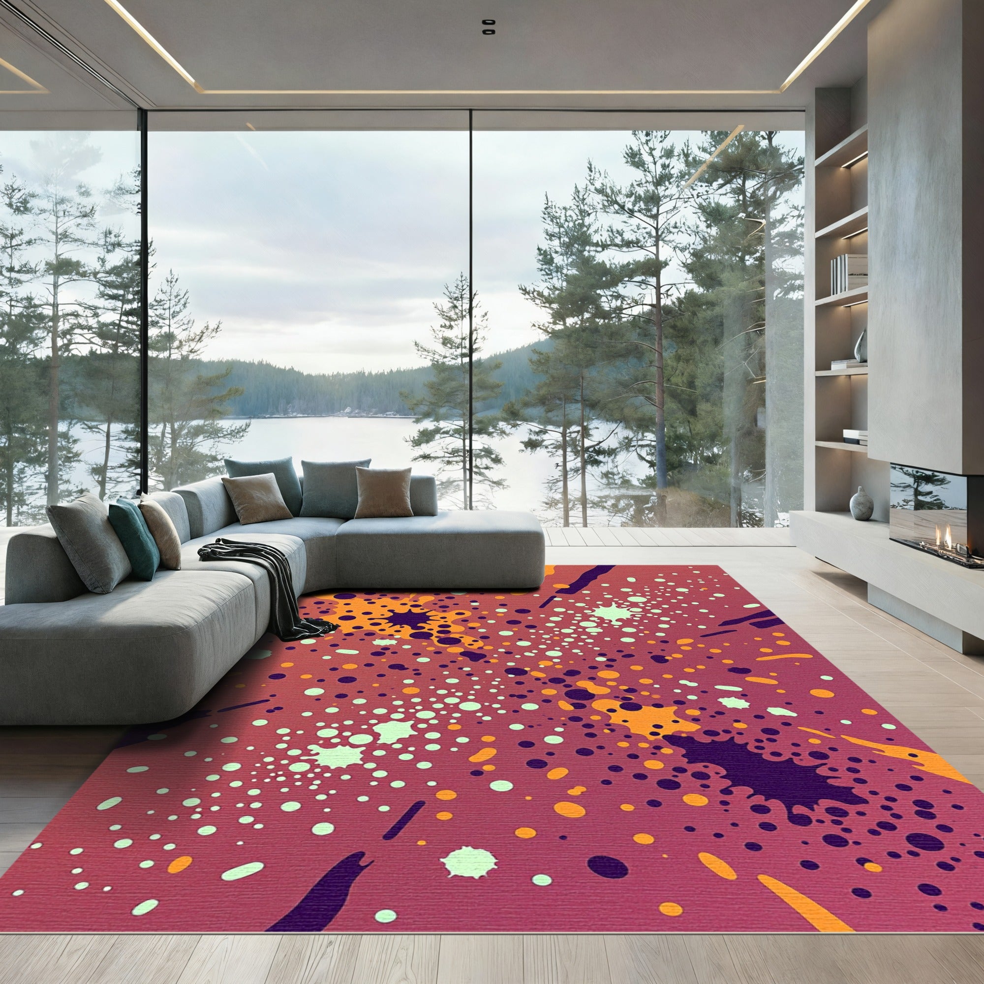 Crimson Splash Paint Splatter Abstract Rug
