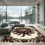 Dark Crimson Chrysanthemum Floral Ornate Rug