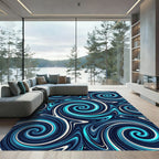 Deep Blue Swirling Marble Rug