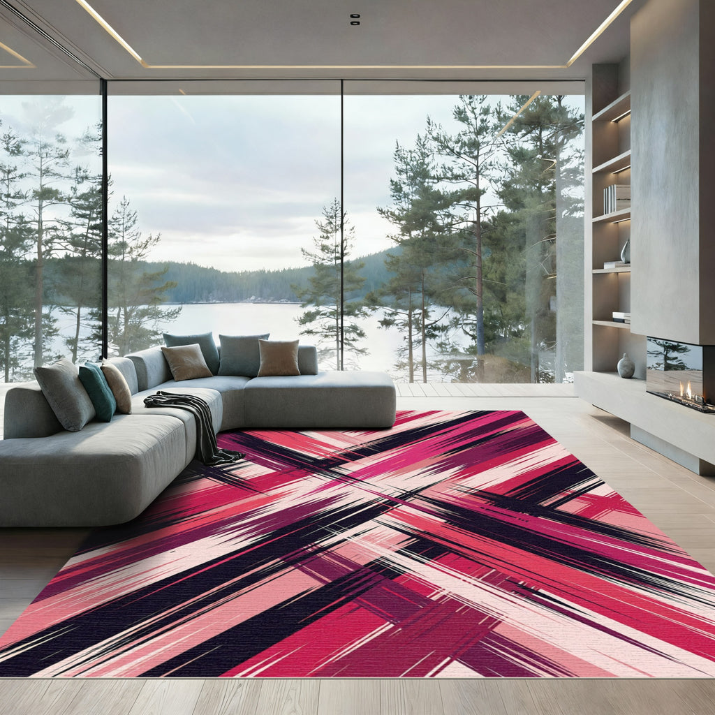 Crimson Berry Jagged Stripe Overlay Rug
