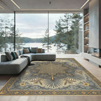 Ornate Gold and Gray Floral Medallion Rug