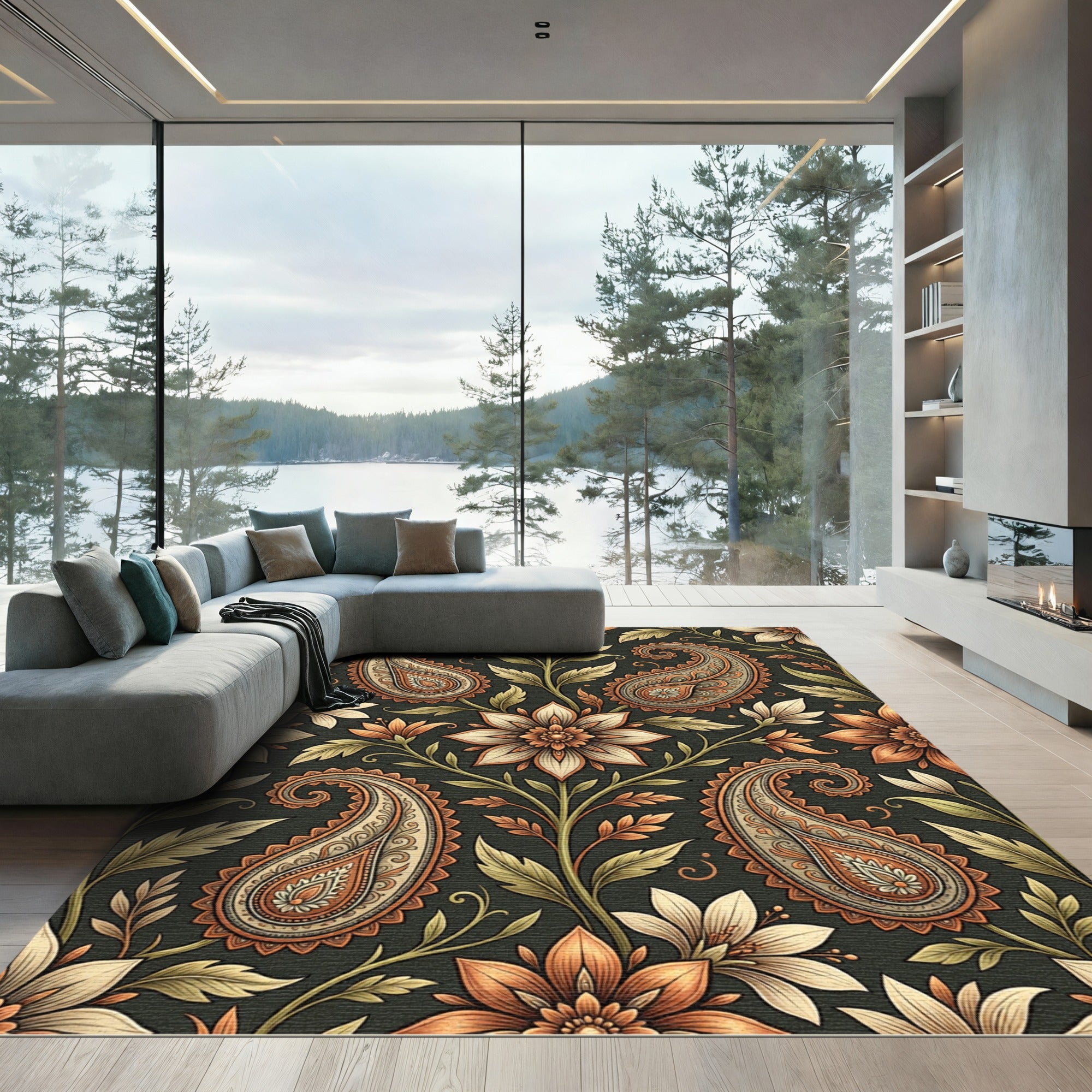 Rich Paisley Floral Botanical Illustration Rug