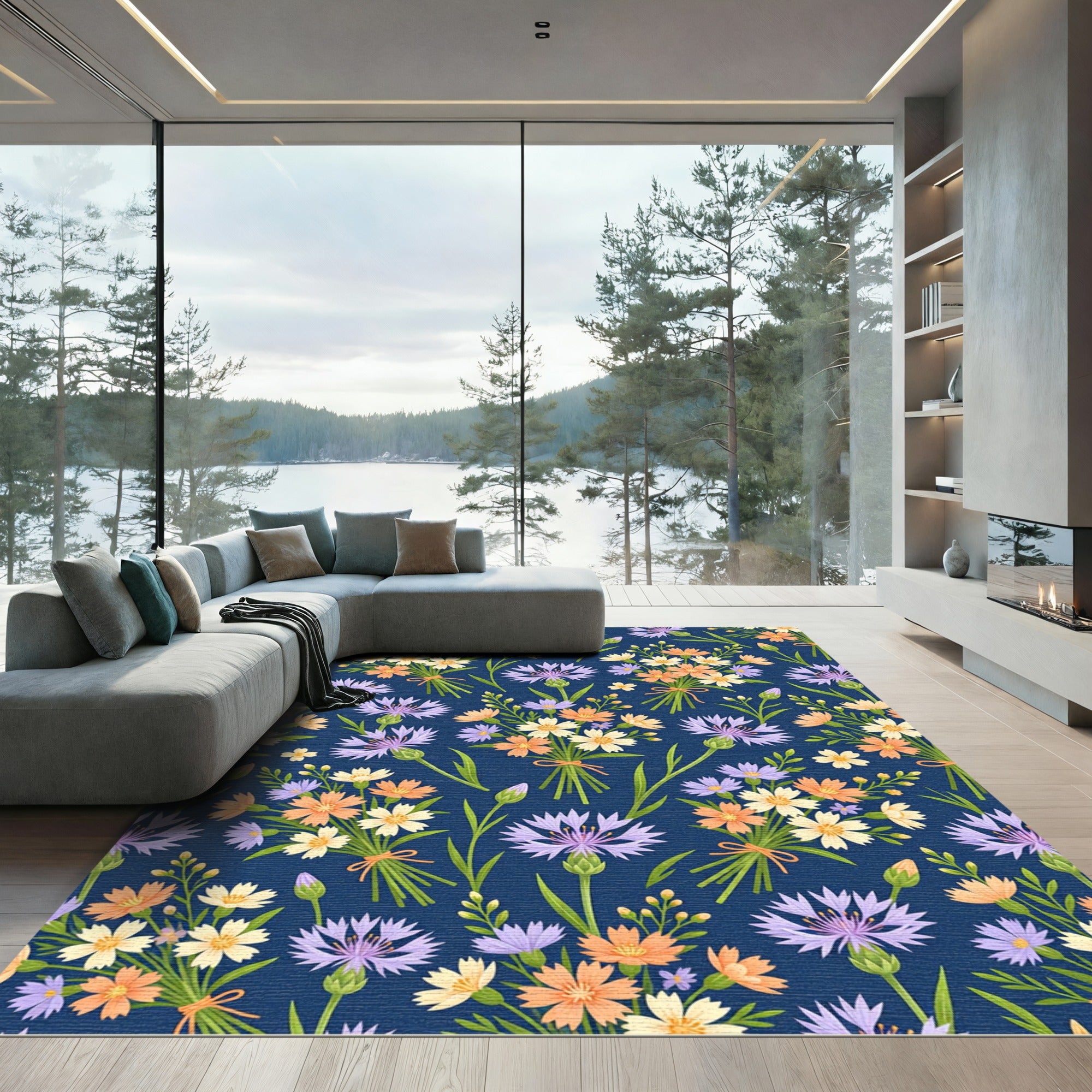Pastel Floral Bouquet Cornflower Medley Rug