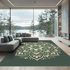 Earthy Sage Green Floral Medallion Rug