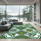 Elegant Emerald Quatrefoil Geometric Tile Rug
