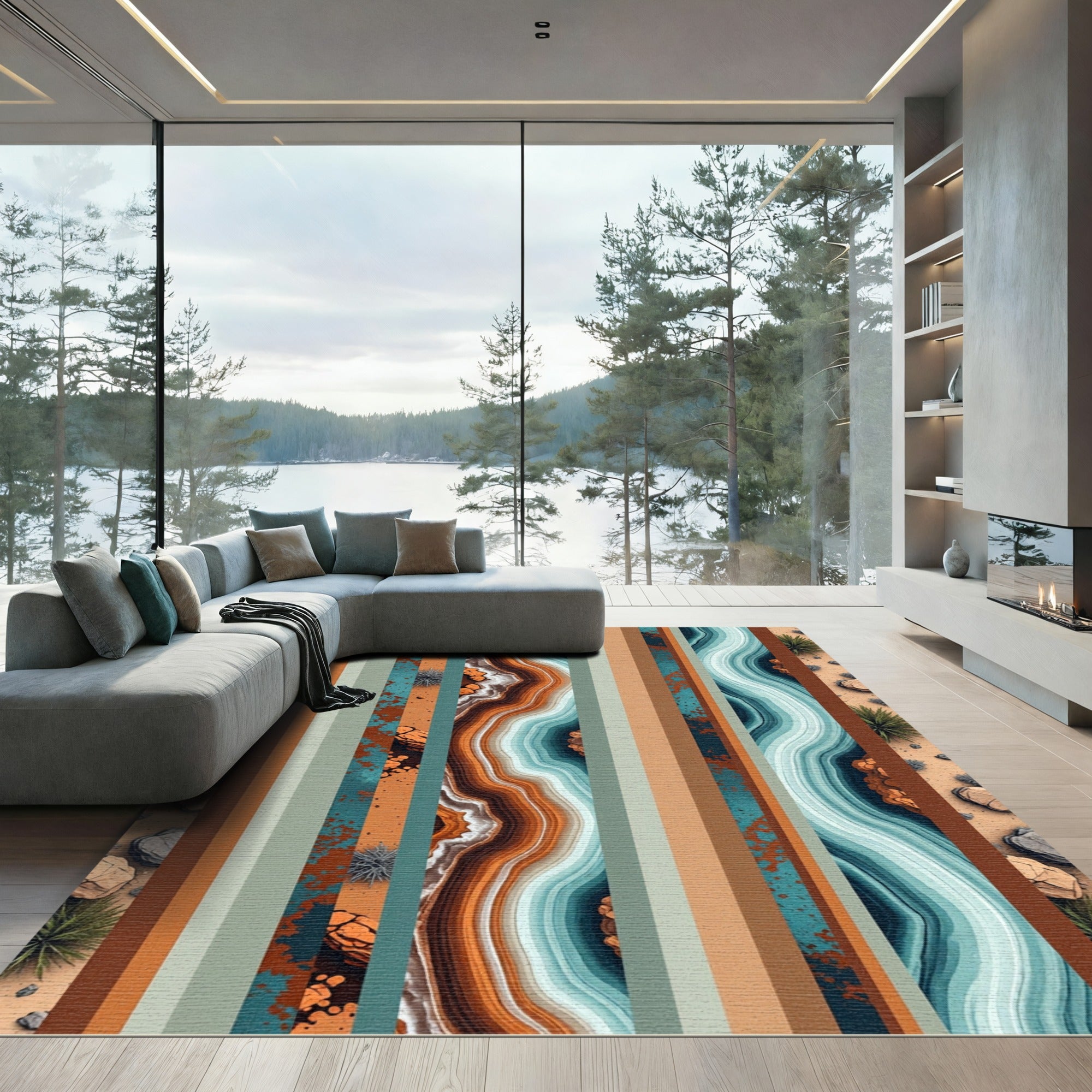 Abstract Agate Earthy Tone Striped Rug