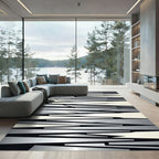 Monochromatic Silver Abstract Geometric Sharp Strips Rug