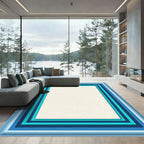 Layered Blue And Cream Geometric Rug