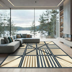 Neutral Toned Geometric Stripe Grid Rug