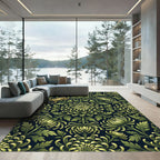 Vintage Sage Chrysanthemum Dark Botanical Rug