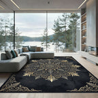 Ornate Golden Baroque Circular Medallion Rug