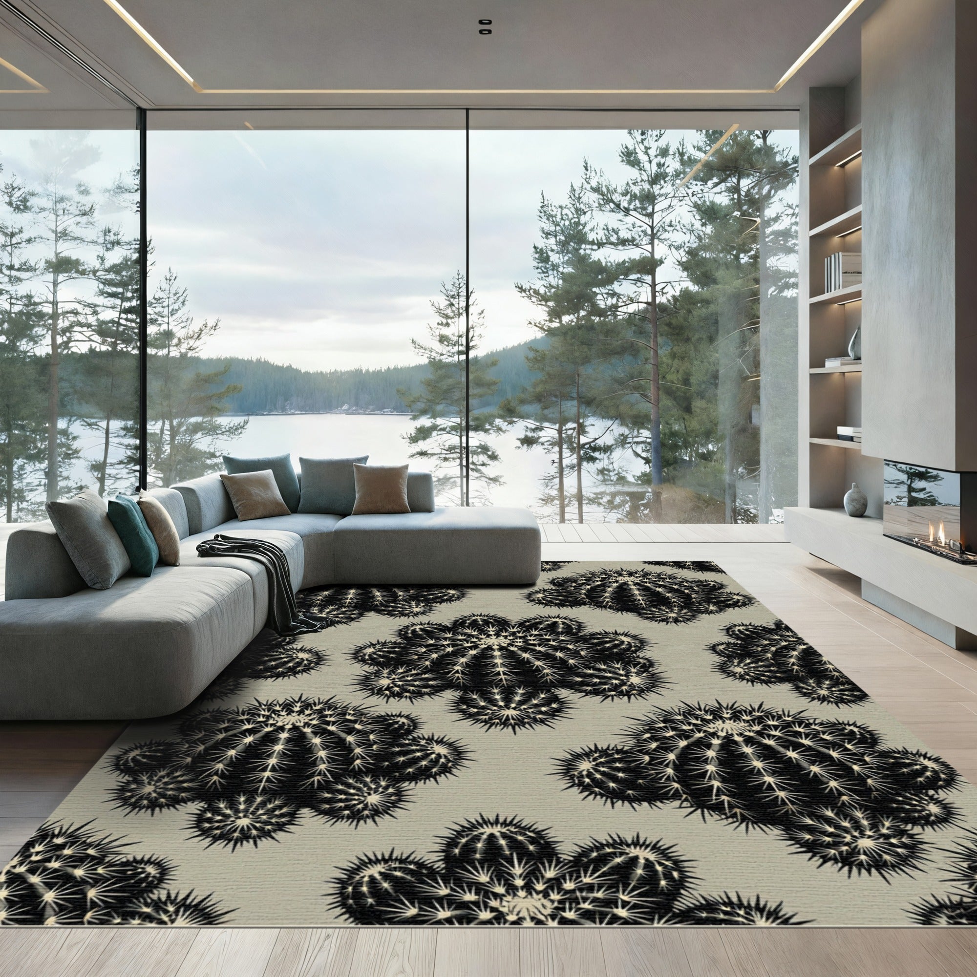 Monochrome Black Cactus Cluster Rug