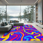 Vibrant Pink Yellow Blue Swirls Rug