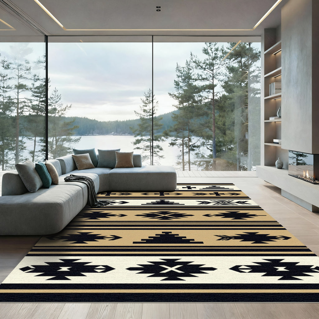 Black Beige Southwestern Geometric Arrows Rug