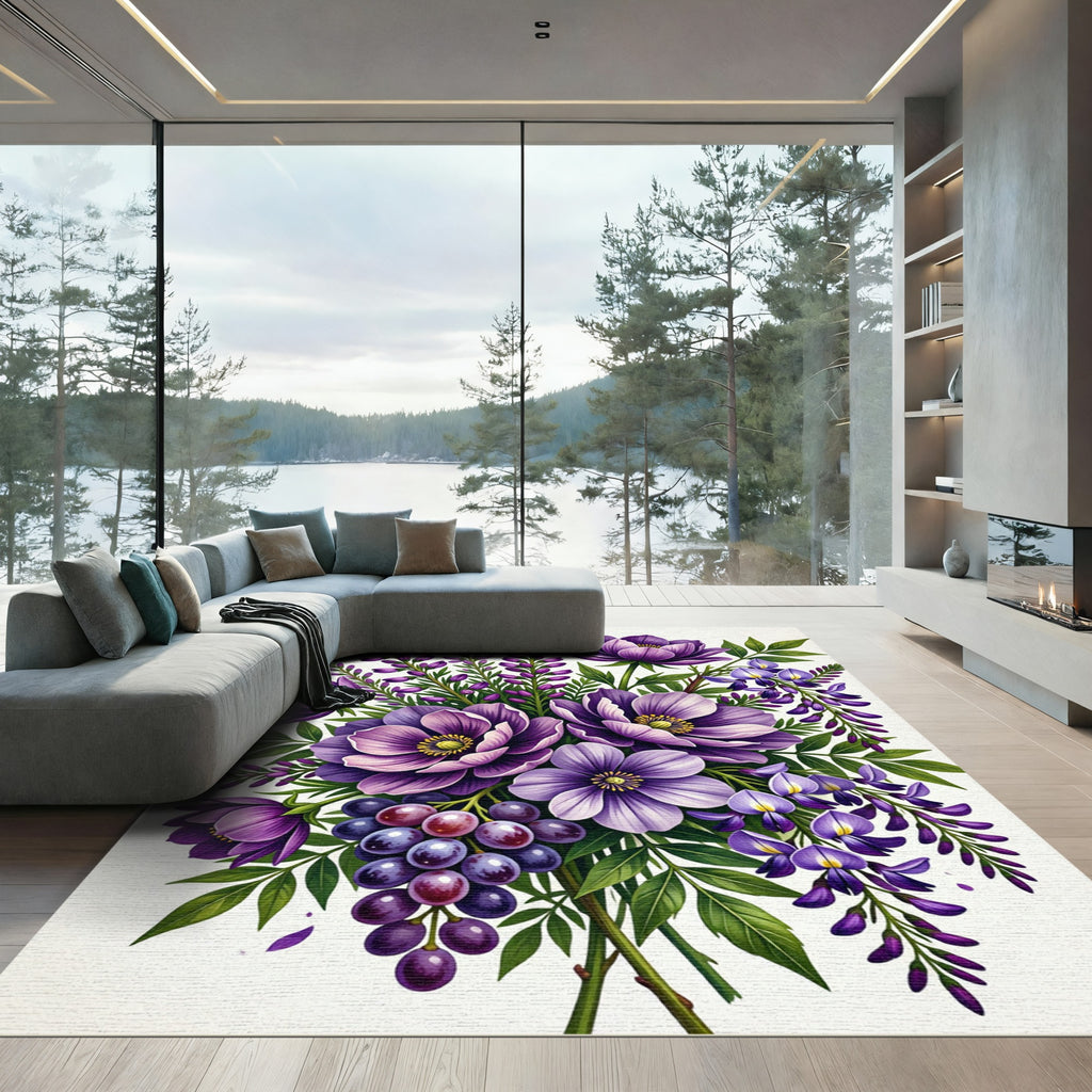 Vibrant Purple Floral Grape Arrangement Rug