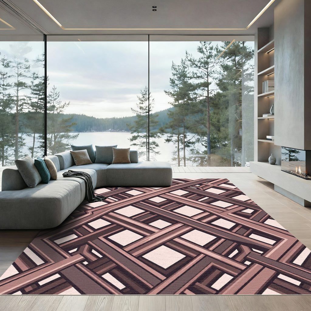 Brown Woven Lattice Square Design Rug