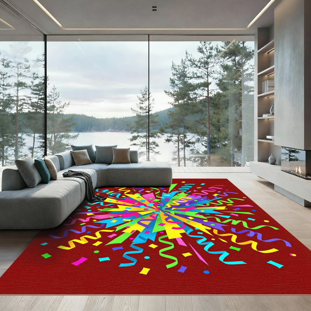 Vibrant Explosive Confetti Streamers Celebration Rug