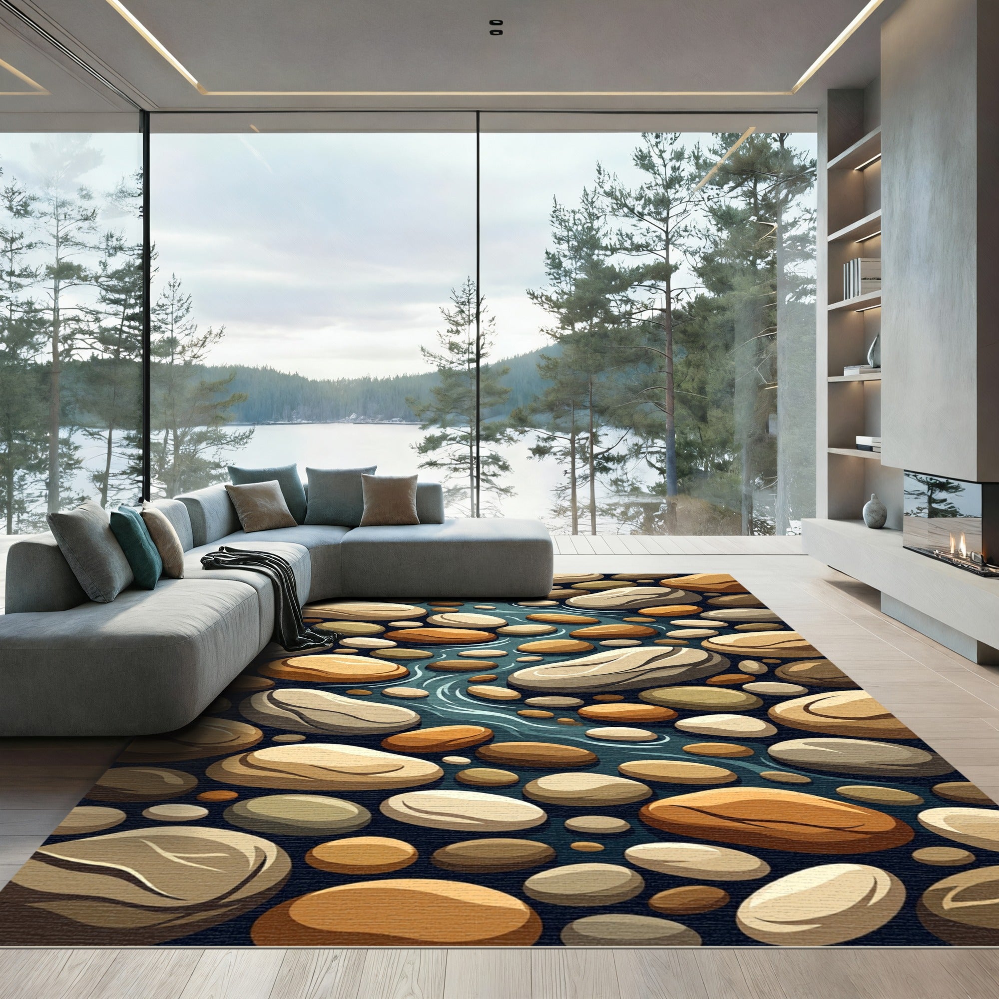 Earthy River Rock Stone Texture Rug