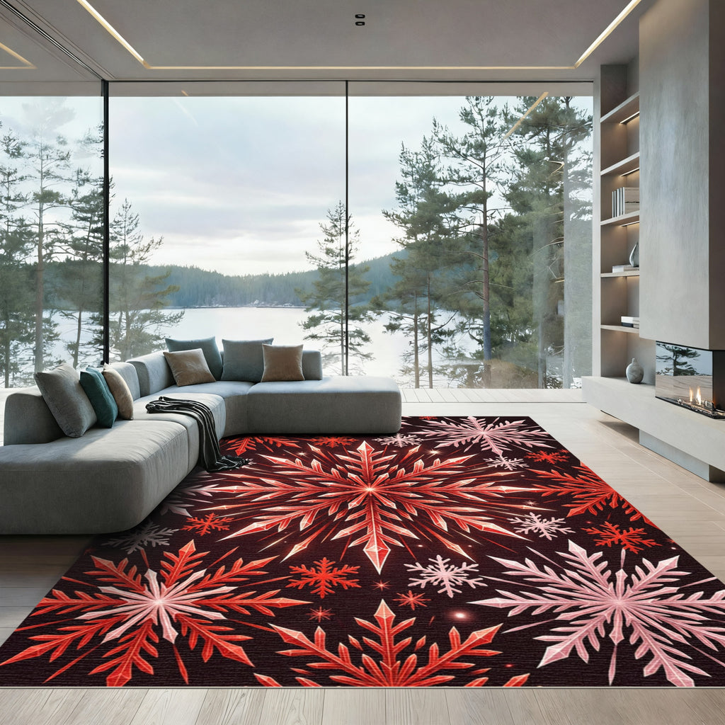 Radiant Red Crystal Snowflake Cluster Rug