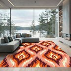 Fiery Red Orange Flame Ikat Rug
