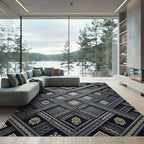 Dark Gold Geometric Lattice Rug