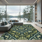 Deep Green Floral Fish Medallion Rug