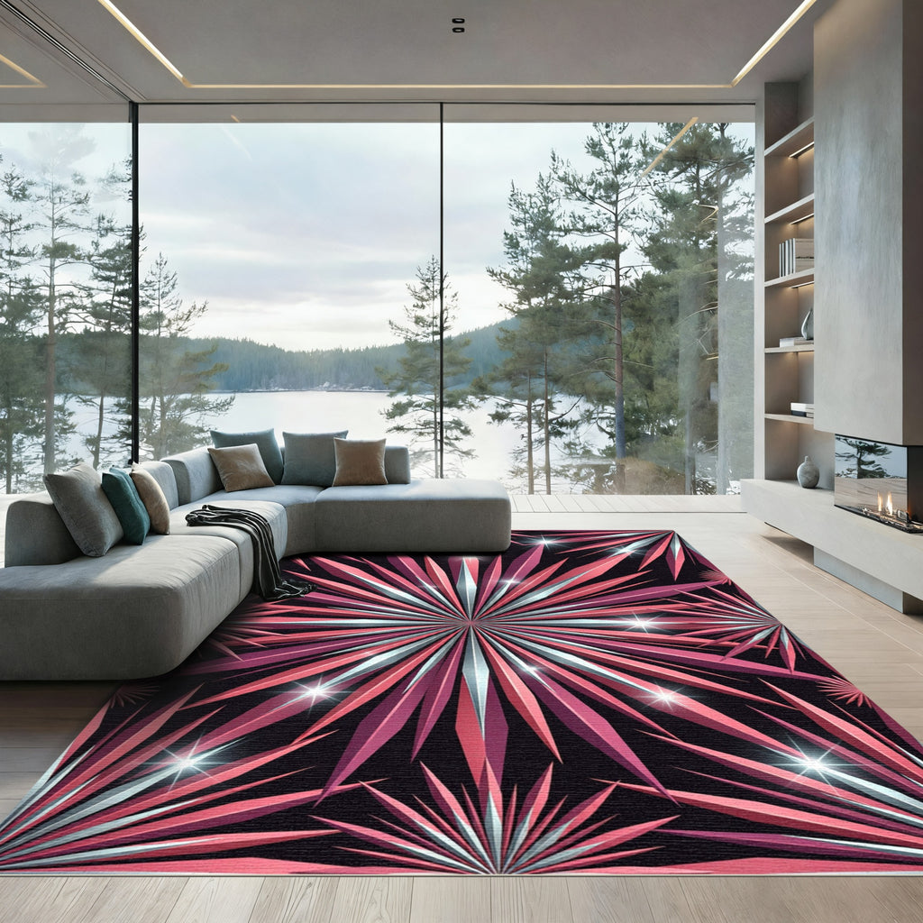 Radiant Rose Gold Starburst Geometric Rug