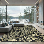 Cream Botanical Herb Foliage on Black Rug