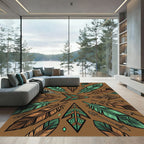 Earthy Teal Feather Arrow Geometric Rug