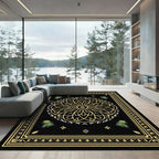 Black Gold Floral Mandalas Border Rug