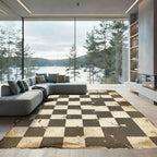 Distressed Vintage Monochrome Checkered Grid Rug