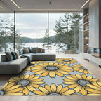 Sunny Yellow Daisy Floral Gray Rug