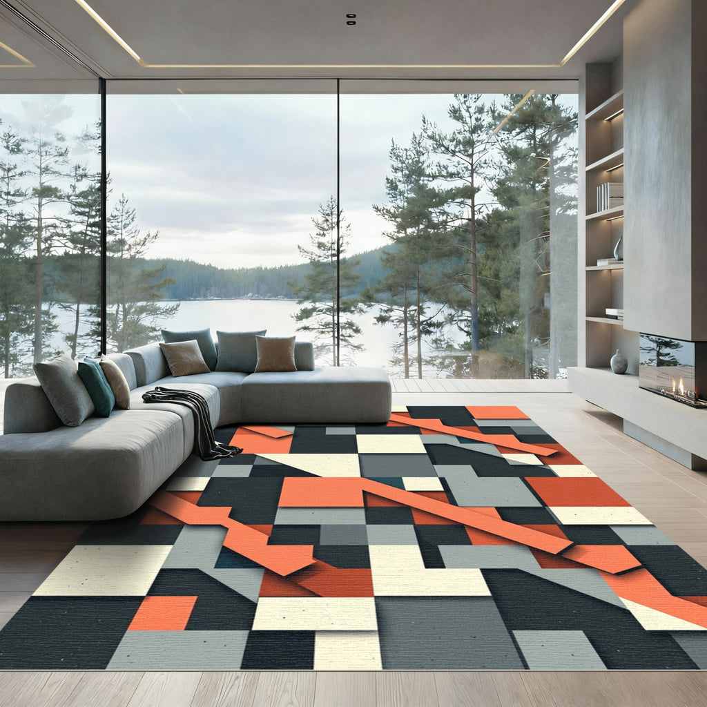 Geometric Mid-century Modern Terracotta Gray Rug