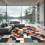 Geometric Mid-century Modern Terracotta Gray Rug