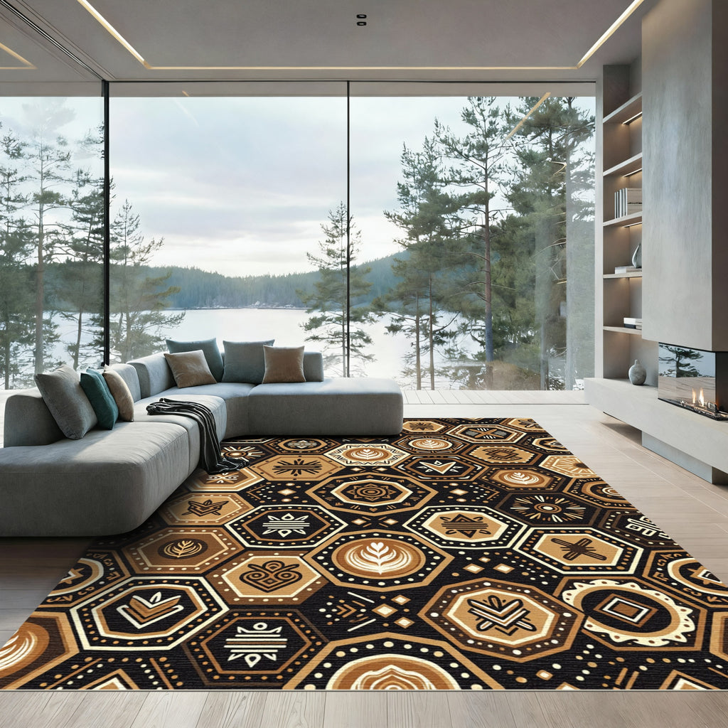 Earth Tone Hexagonal Geometric Artisan Tile Rug