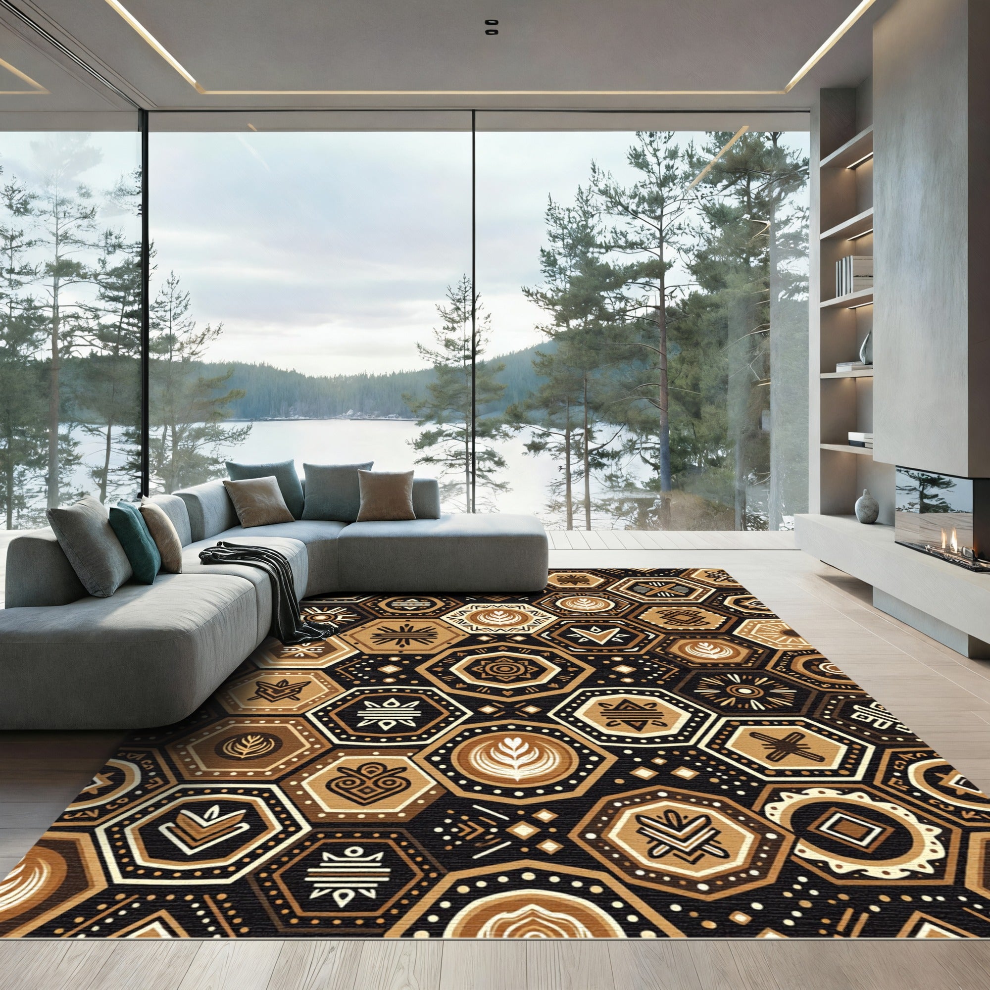 Earth Tone Hexagonal Geometric Artisan Tile Rug