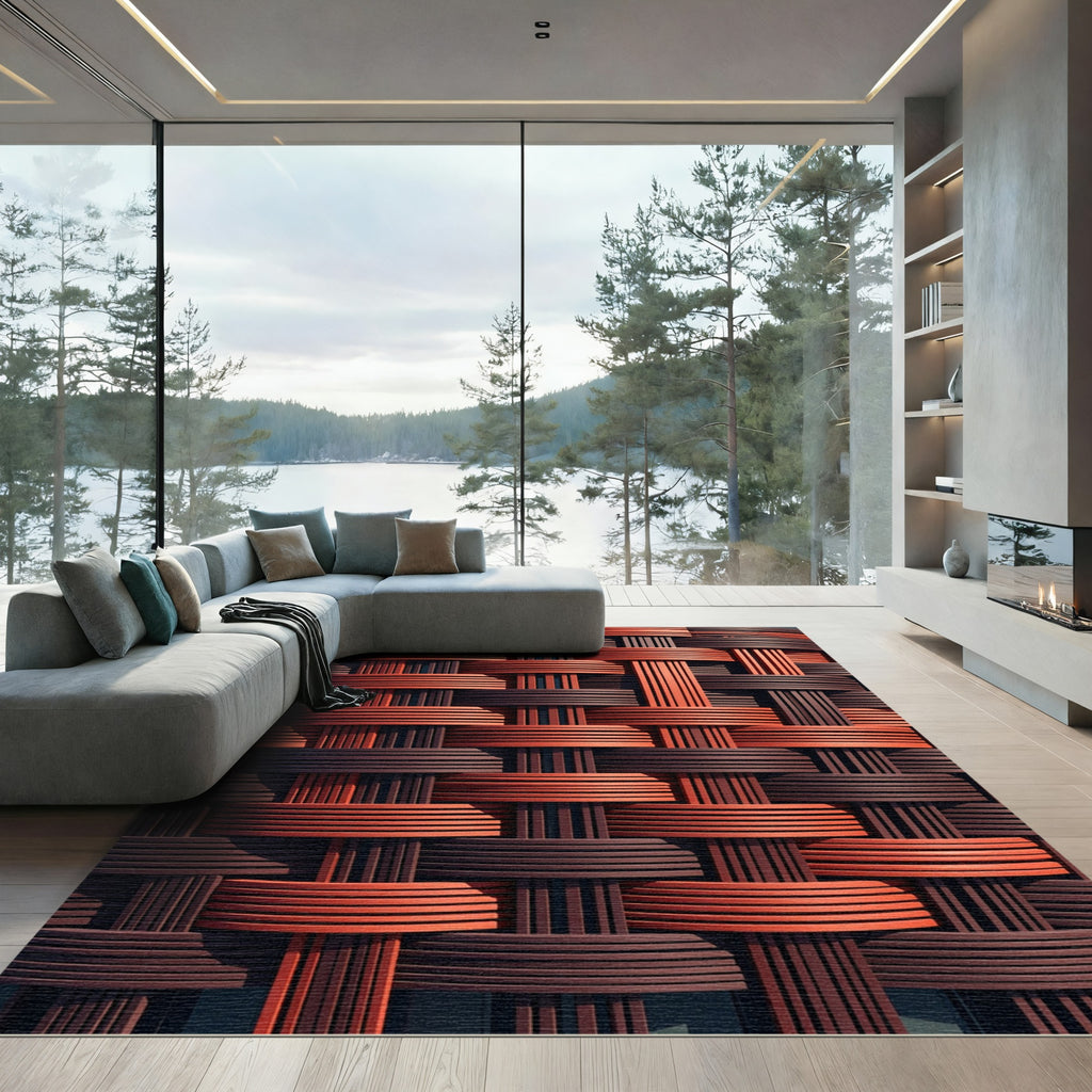 Woven Baskets Terracotta Brown Texture Rug
