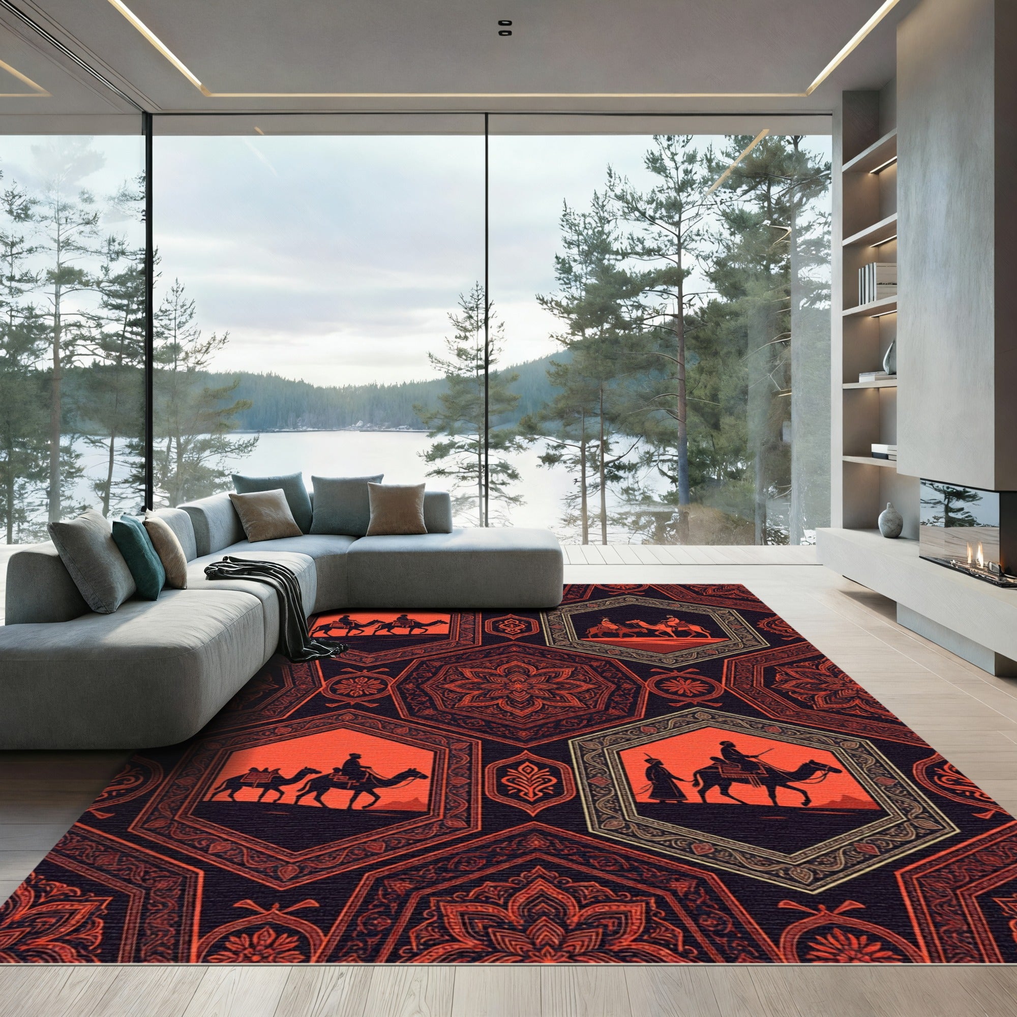 Crimson Hexagon Camel Caravan Medallion Rug