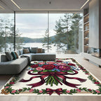 Romantic Burgundy Rose Bouquet Border Rug