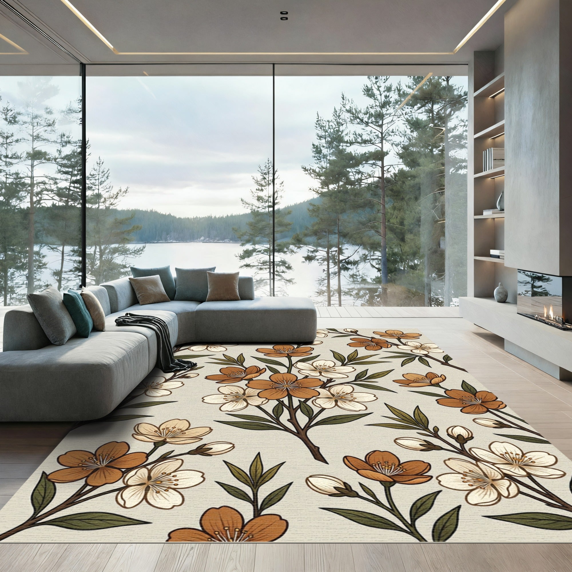 Earthy Petal Branch Flourish Rug
