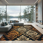 Ornate Golden Floral Damask Rug